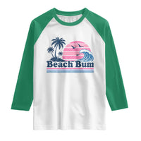 Beach Bum Raglan Shirt Retro Summer Vacation Surf Wave Tropical Sunset Aesthetic