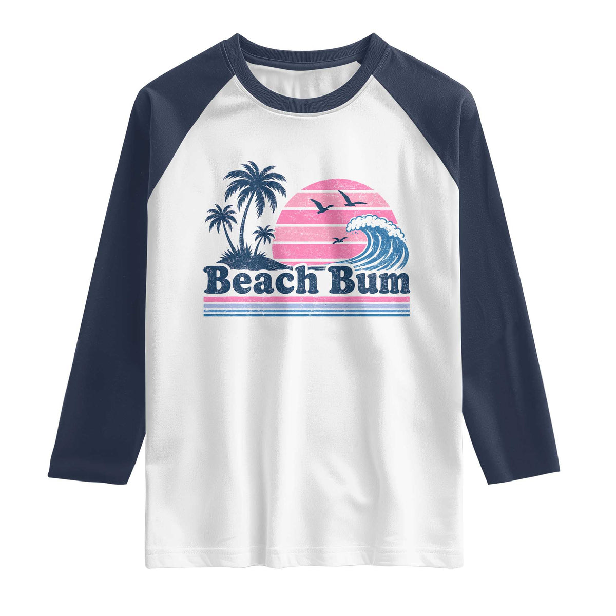 Beach Bum Raglan Shirt Retro Summer Vacation Surf Wave Tropical Sunset Aesthetic