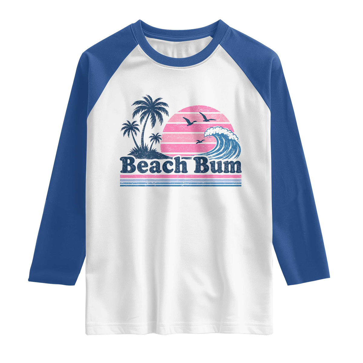 Beach Bum Raglan Shirt Retro Summer Vacation Surf Wave Tropical Sunset Aesthetic