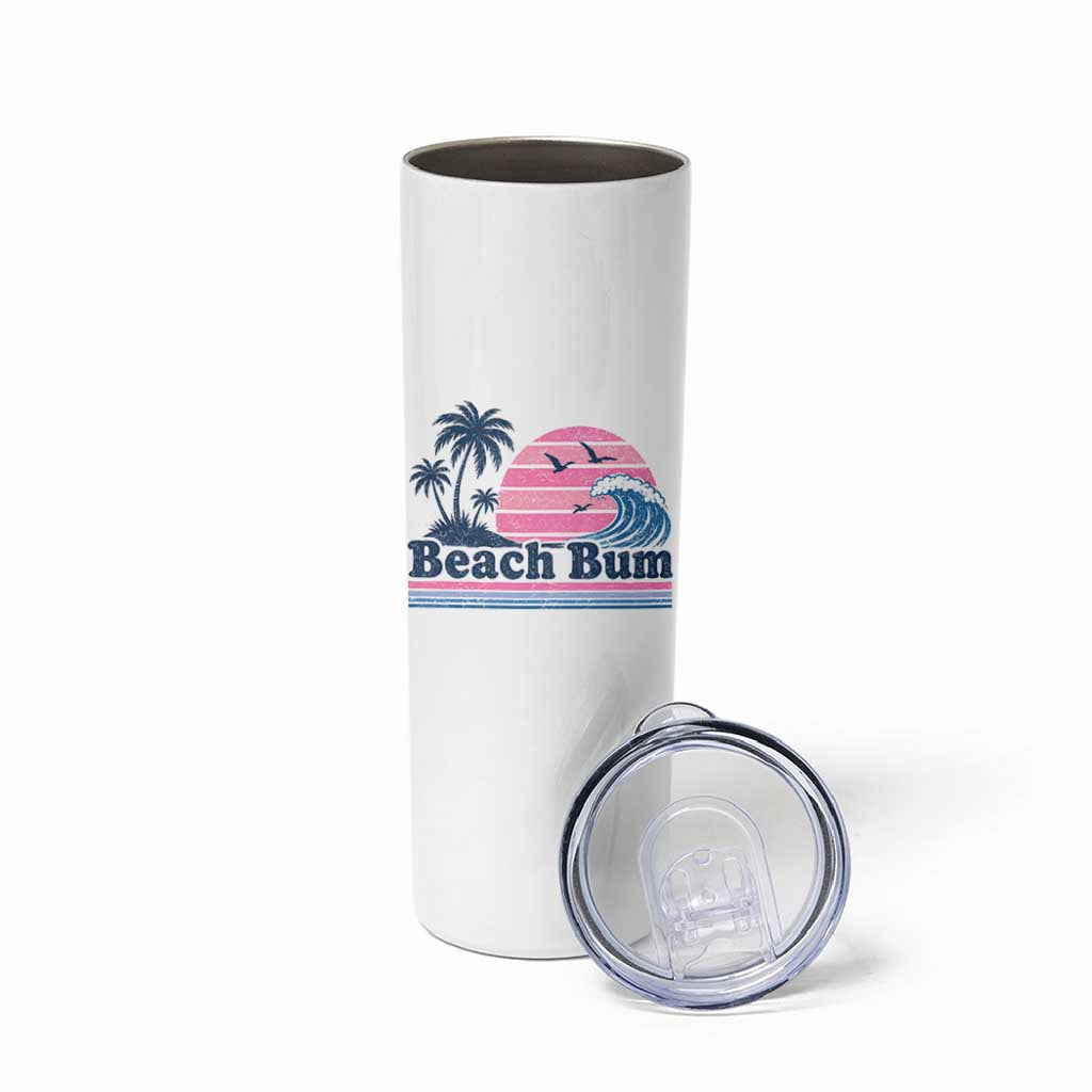 Beach Bum Skinny Tumbler Retro Summer Vacation Surf Wave Tropical Sunset Aesthetic