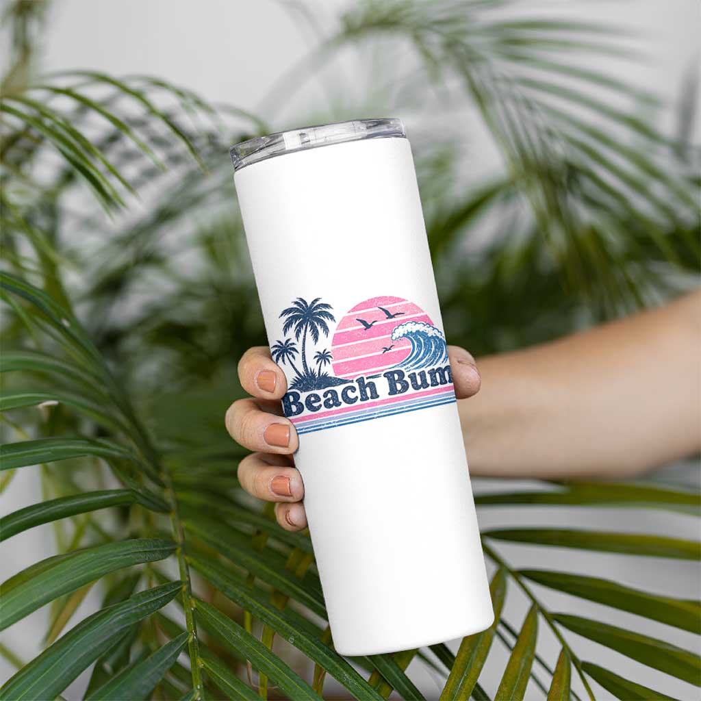 Beach Bum Skinny Tumbler Retro Summer Vacation Surf Wave Tropical Sunset Aesthetic