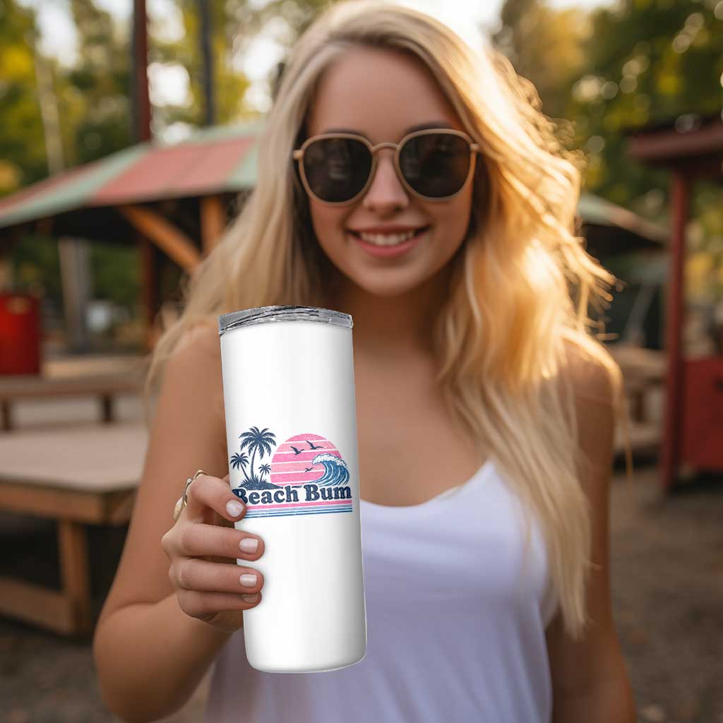 Beach Bum Skinny Tumbler Retro Summer Vacation Surf Wave Tropical Sunset Aesthetic
