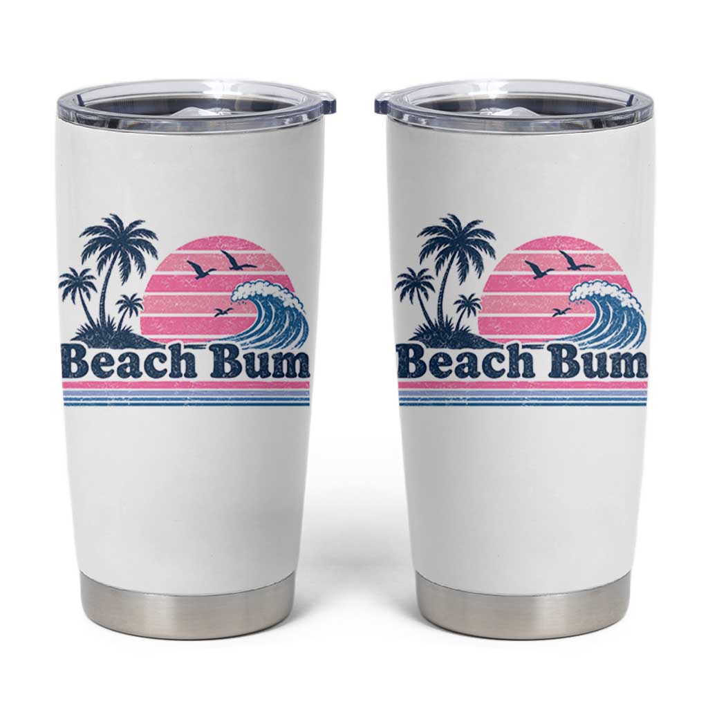 Beach Bum Tumbler Cup Retro Summer Vacation Surf Wave Tropical Sunset Aesthetic