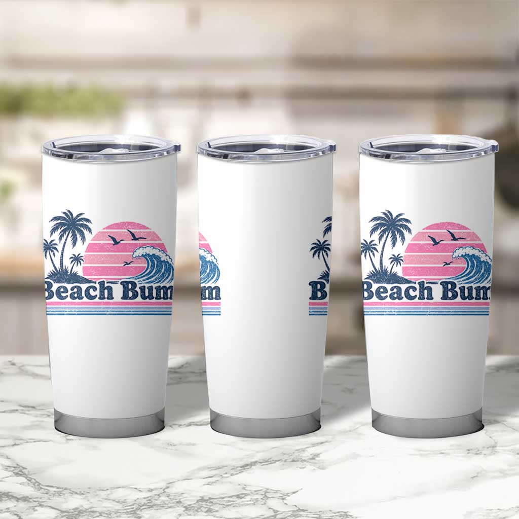 Beach Bum Tumbler Cup Retro Summer Vacation Surf Wave Tropical Sunset Aesthetic