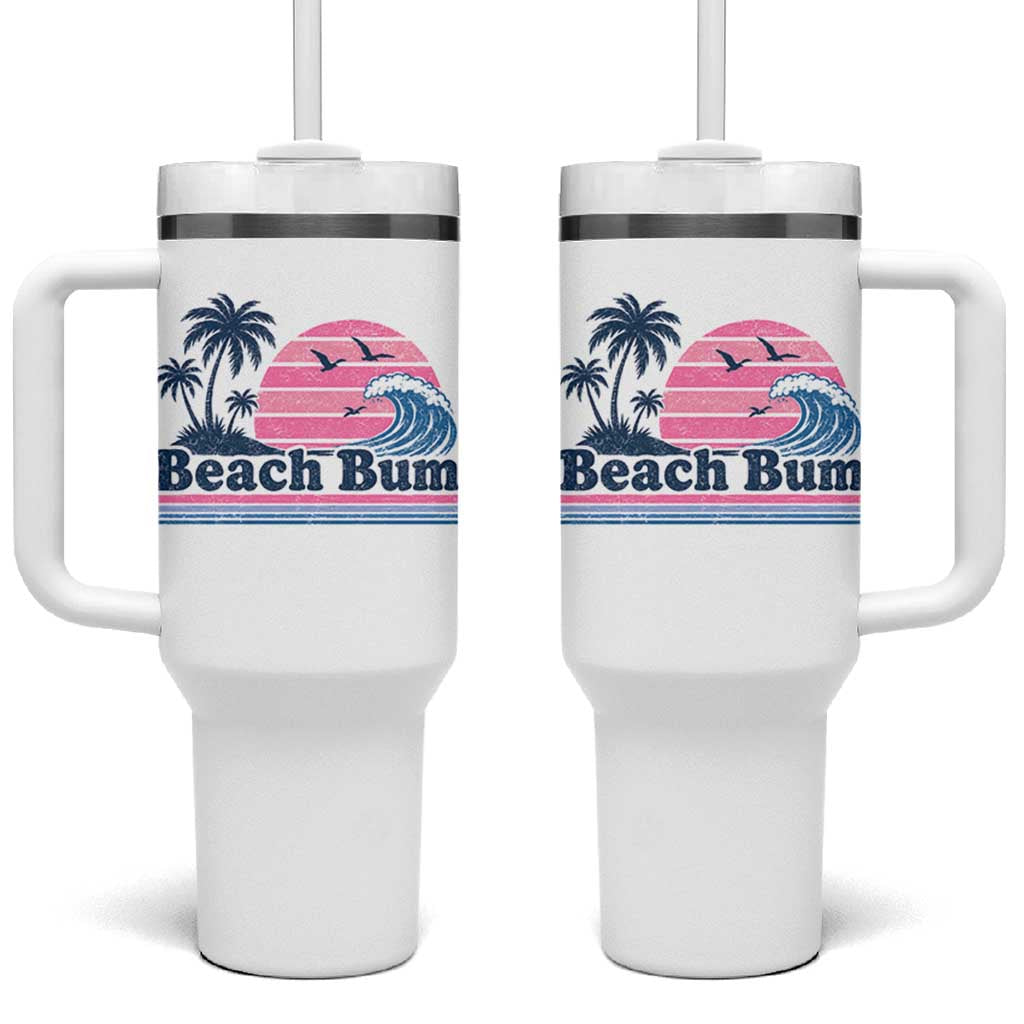 Beach Bum Tumbler With Handle Retro Summer Vacation Surf Wave Tropical Sunset Aesthetic