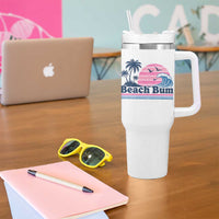 Beach Bum Tumbler With Handle Retro Summer Vacation Surf Wave Tropical Sunset Aesthetic