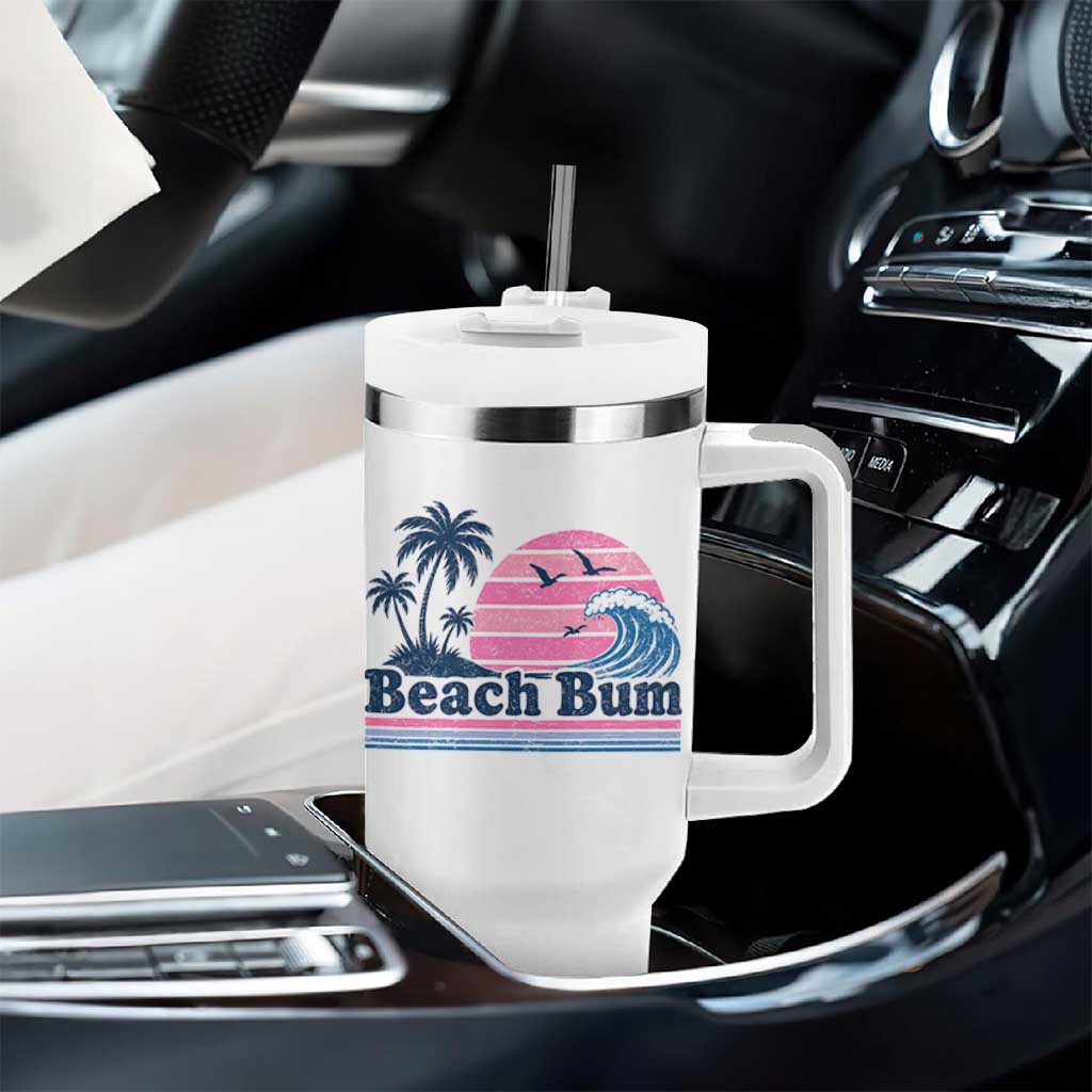 Beach Bum Tumbler With Handle Retro Summer Vacation Surf Wave Tropical Sunset Aesthetic