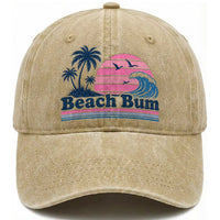 Beach Bum Washed Cotton Baseball Cap Retro Summer Vacation Surf Wave Tropical Sunset Aesthetic
