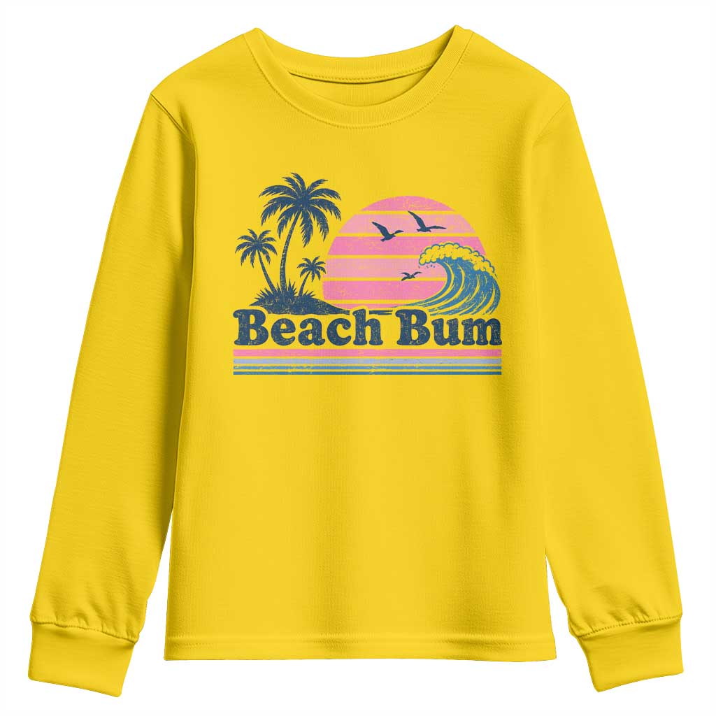 Beach Bum Youth Sweatshirt Retro Summer Vacation Surf Wave Tropical Sunset Aesthetic