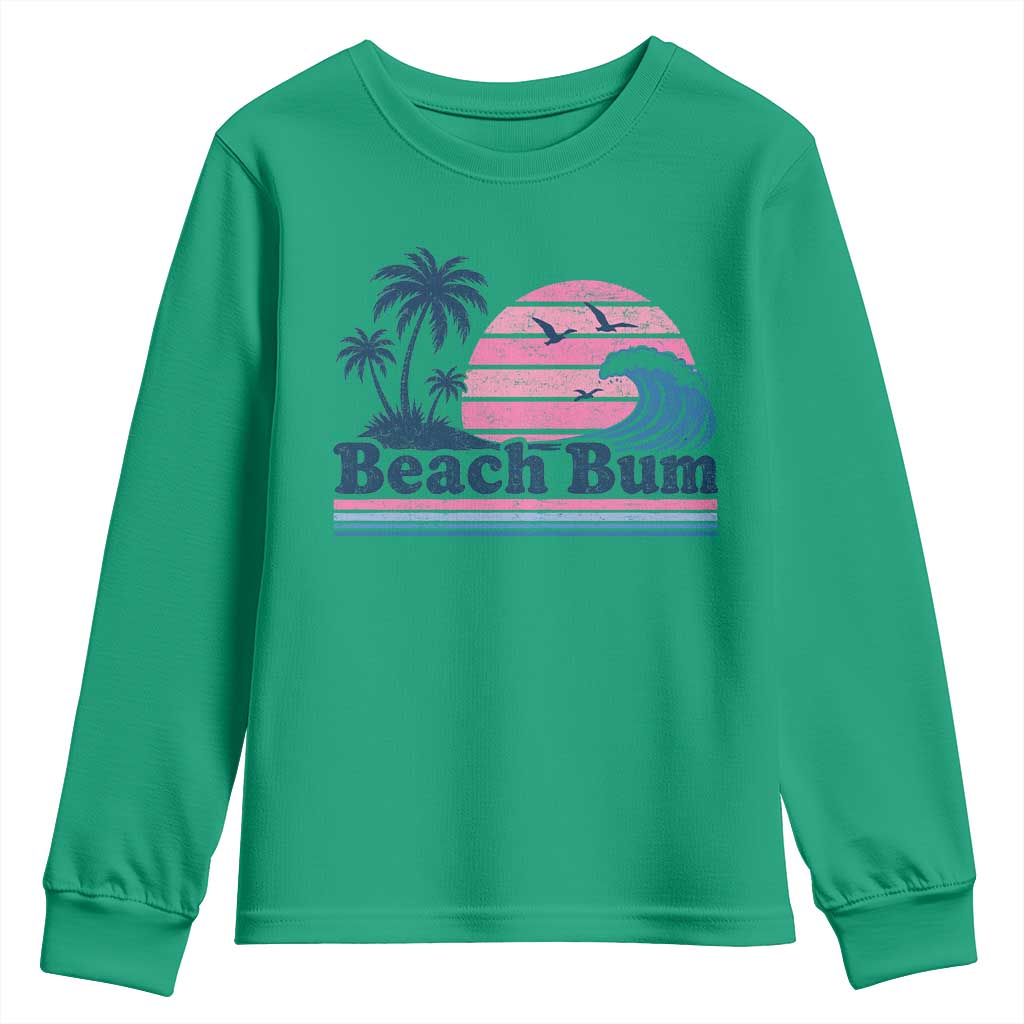 Beach Bum Youth Sweatshirt Retro Summer Vacation Surf Wave Tropical Sunset Aesthetic
