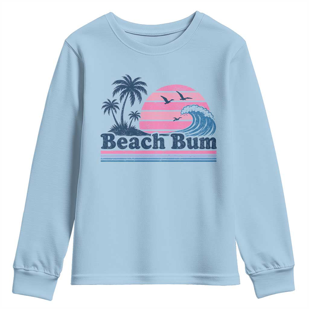 Beach Bum Youth Sweatshirt Retro Summer Vacation Surf Wave Tropical Sunset Aesthetic