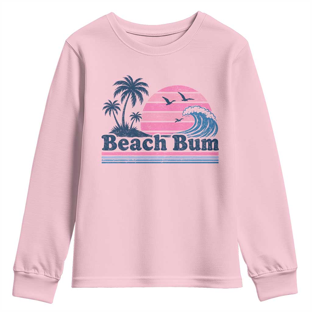Beach Bum Youth Sweatshirt Retro Summer Vacation Surf Wave Tropical Sunset Aesthetic