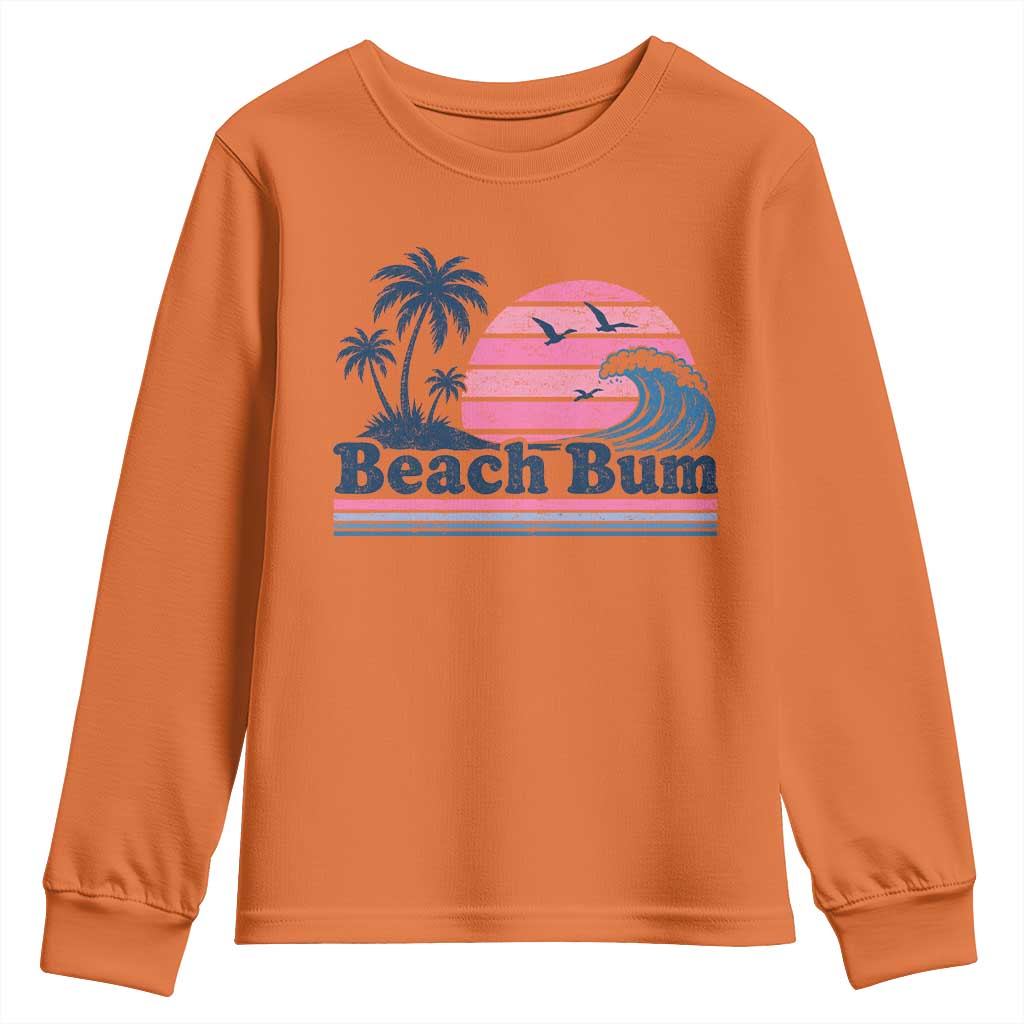 Beach Bum Youth Sweatshirt Retro Summer Vacation Surf Wave Tropical Sunset Aesthetic