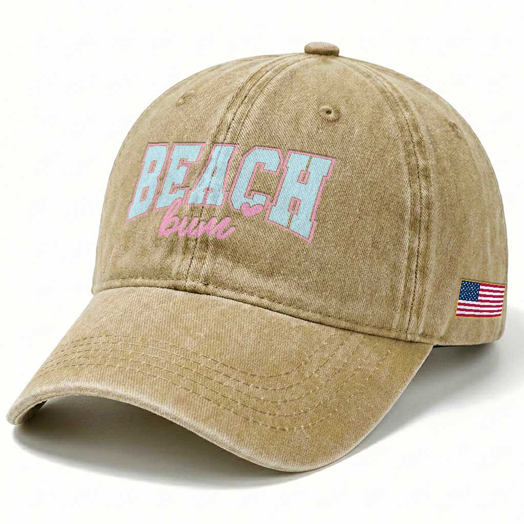 Beach Bum Washed Cotton Baseball Cap Summer Vacation Beach Lovers