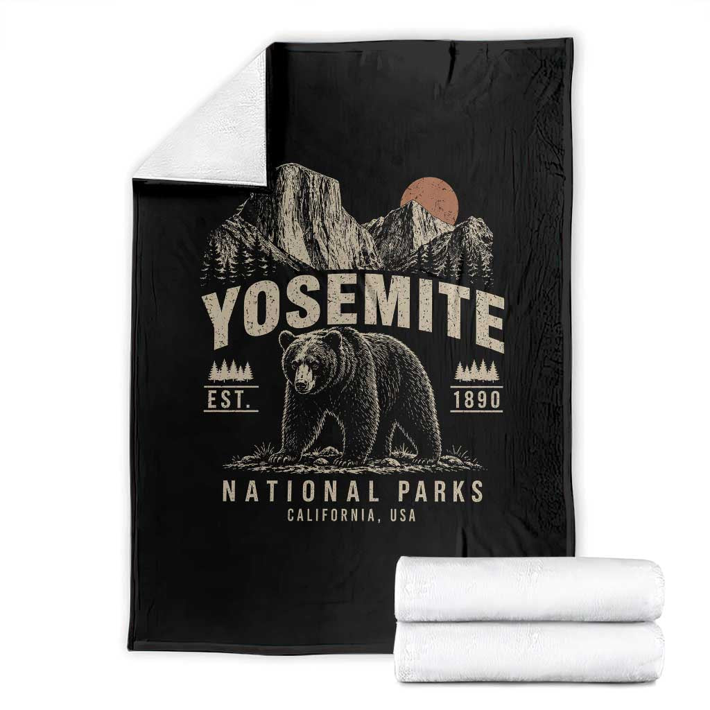 Vintage Yosemite National Park Throw Blanket Retro Bear Nature Wildlife Forest