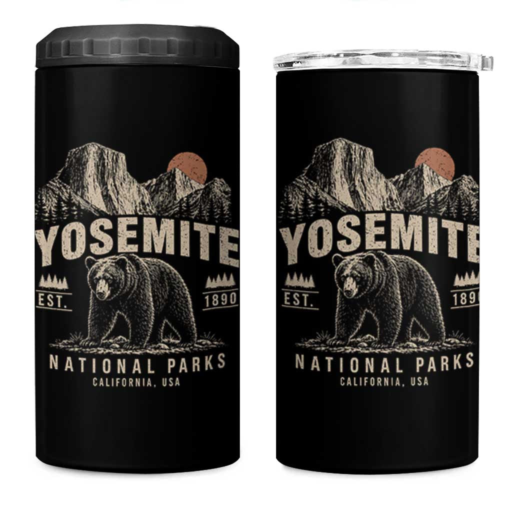 Vintage Yosemite National Park 4 in 1 Can Cooler Tumbler Retro Bear Nature Wildlife Forest