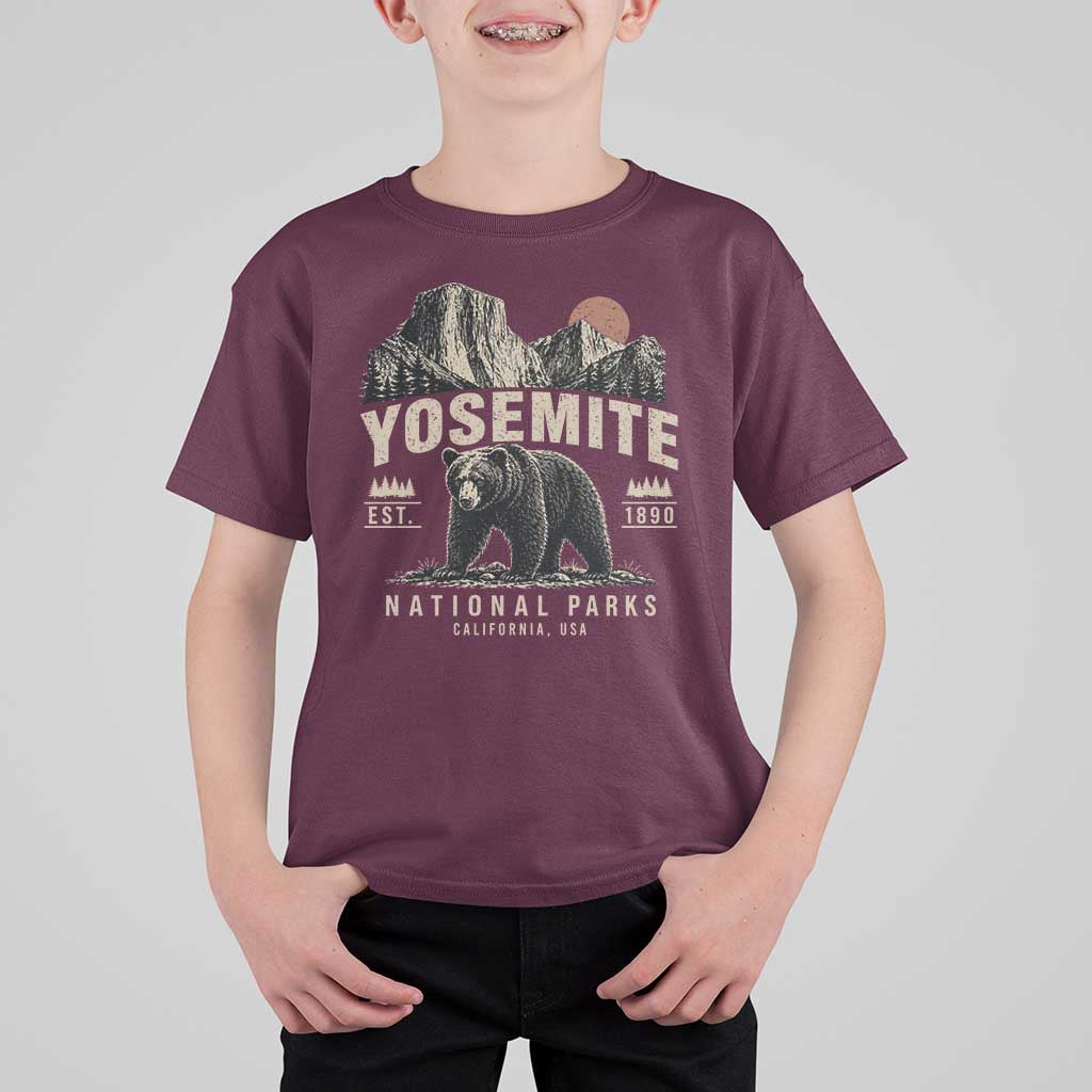 Vintage Yosemite National Park T Shirt For Kid Retro Bear Nature Wildlife Forest
