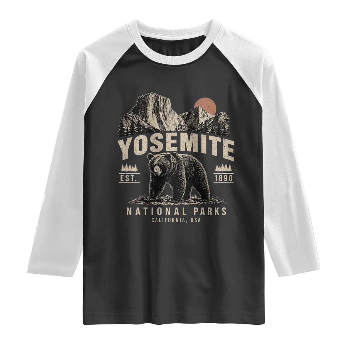 Vintage Yosemite National Park Raglan Shirt Retro Bear Nature Wildlife Forest