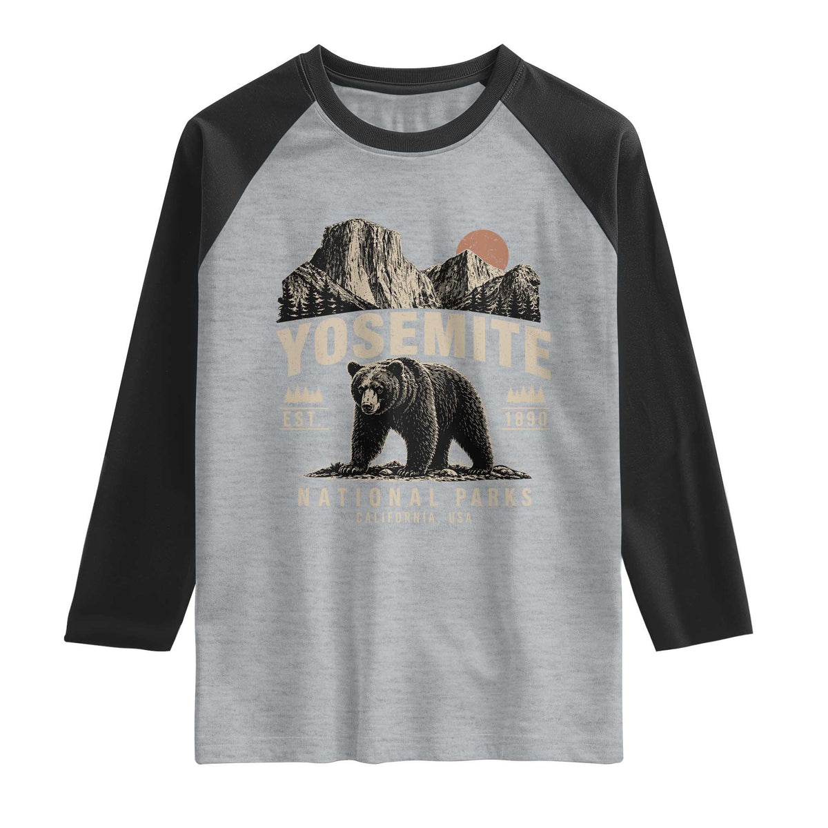 Vintage Yosemite National Park Raglan Shirt Retro Bear Nature Wildlife Forest