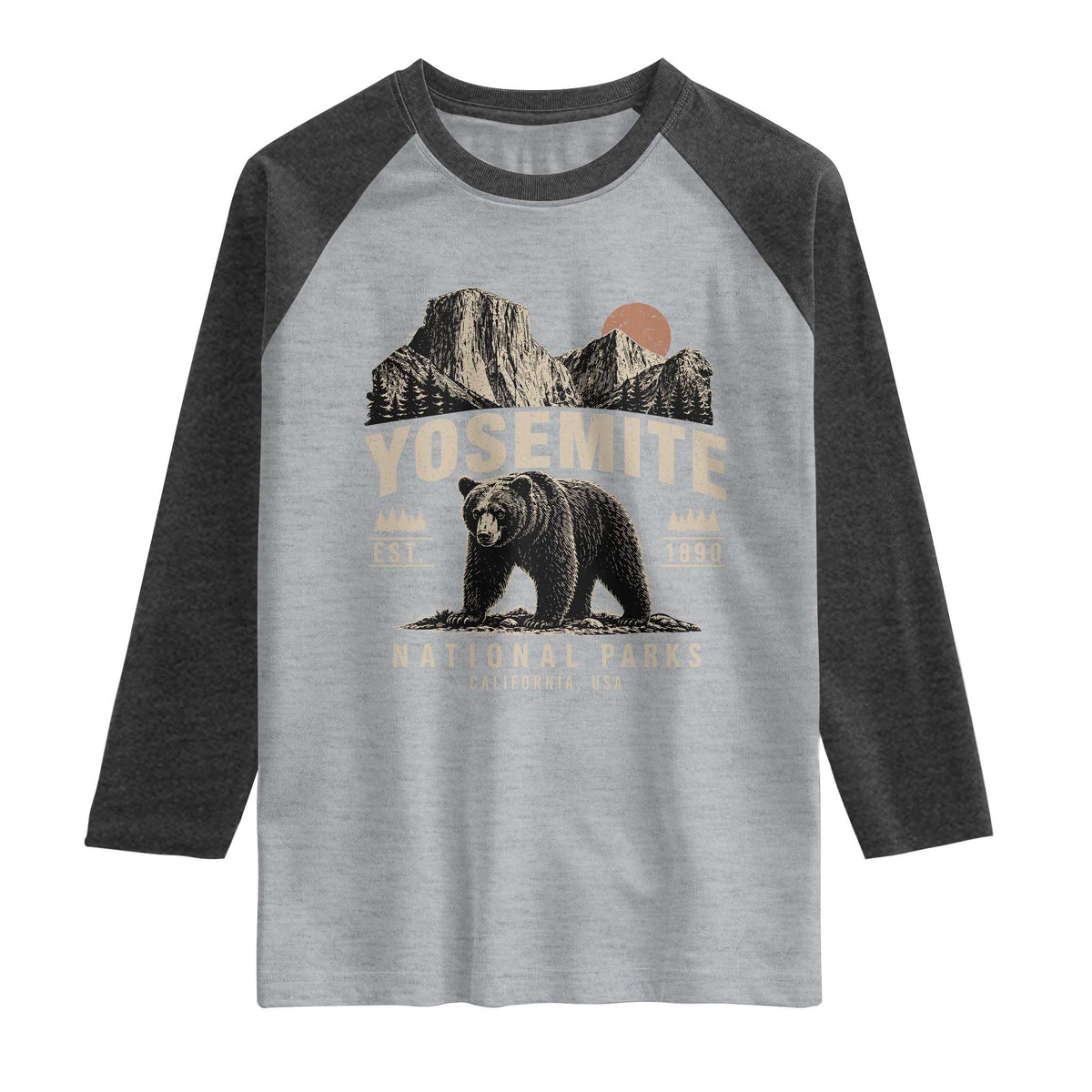 Vintage Yosemite National Park Raglan Shirt Retro Bear Nature Wildlife Forest