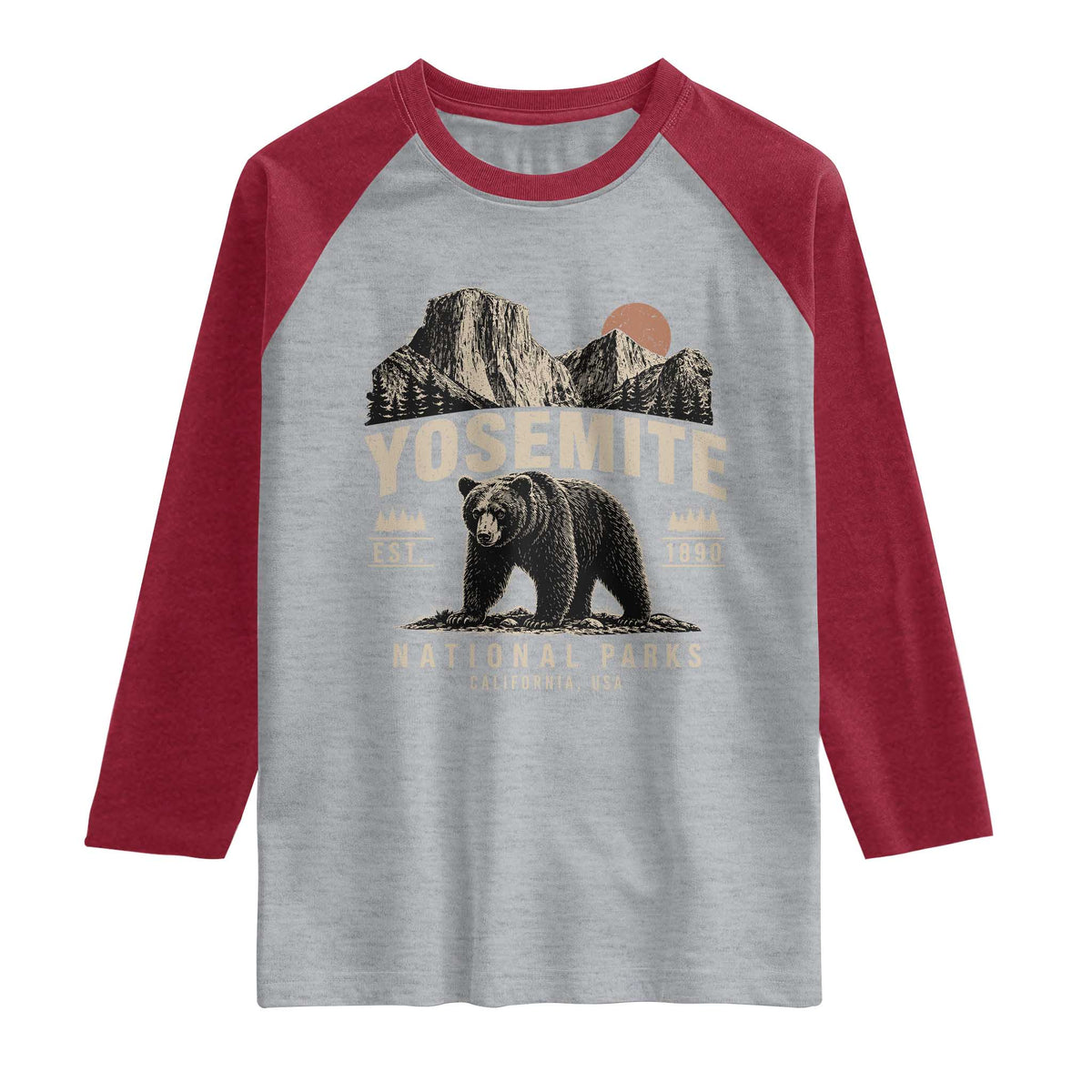 Vintage Yosemite National Park Raglan Shirt Retro Bear Nature Wildlife Forest
