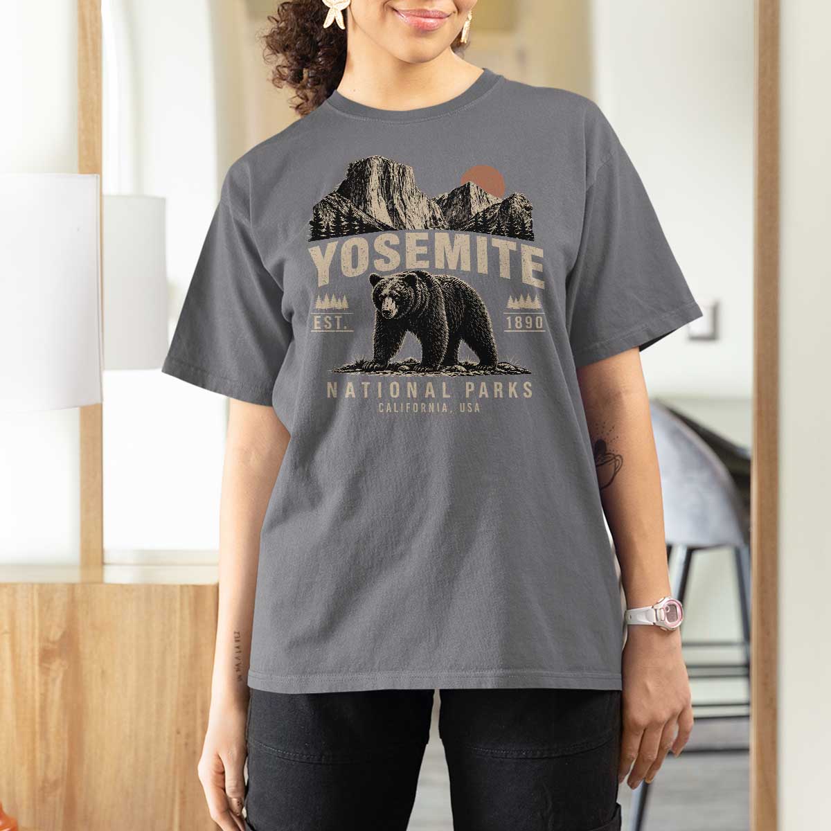 Vintage Yosemite National Park T Shirt For Women Retro Bear Nature Wildlife Forest