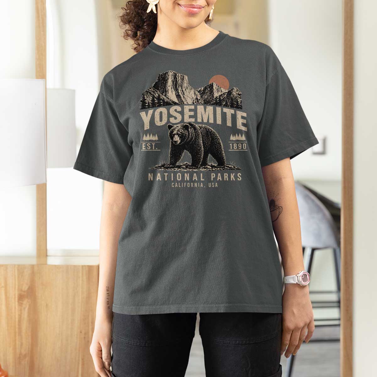Vintage Yosemite National Park T Shirt For Women Retro Bear Nature Wildlife Forest