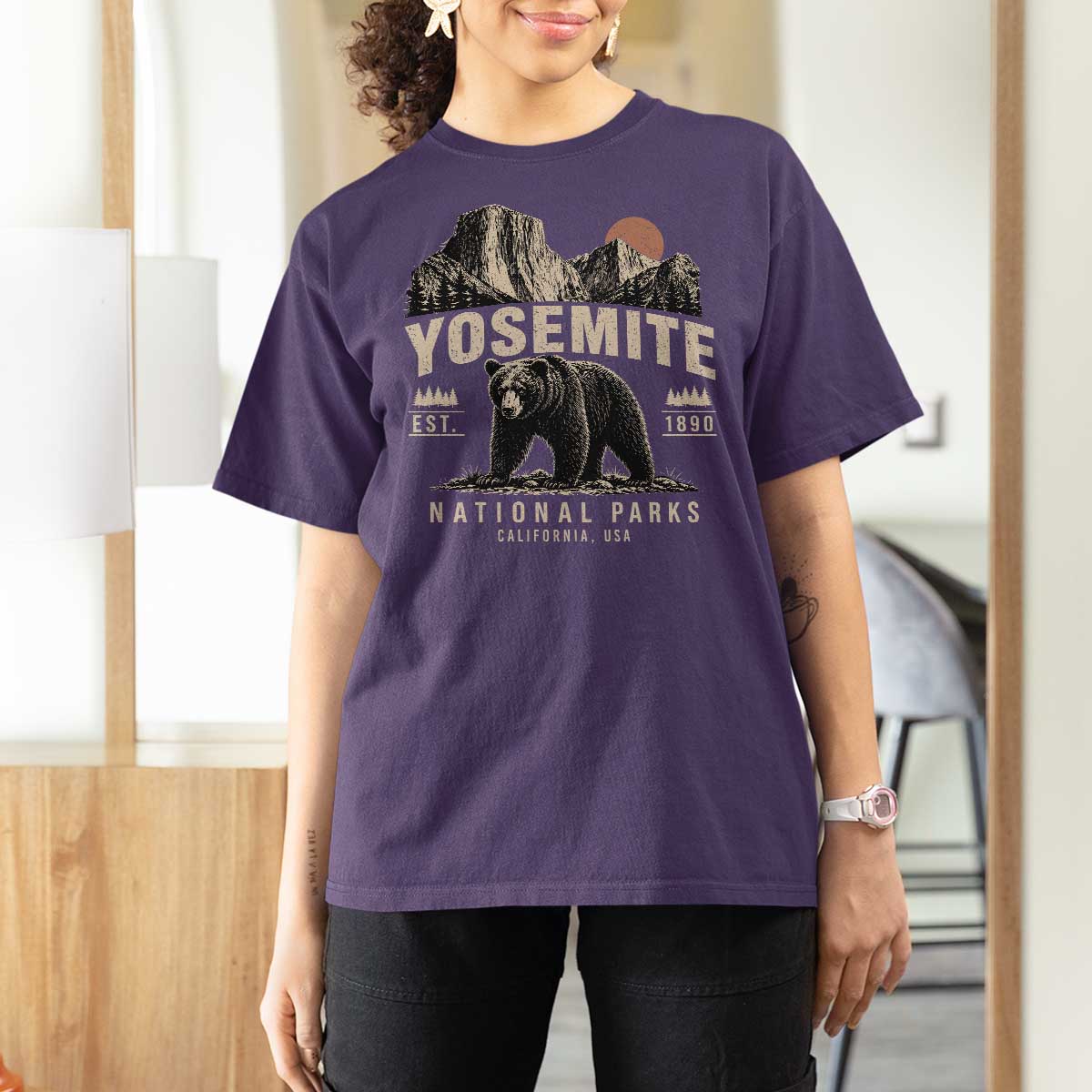 Vintage Yosemite National Park T Shirt For Women Retro Bear Nature Wildlife Forest