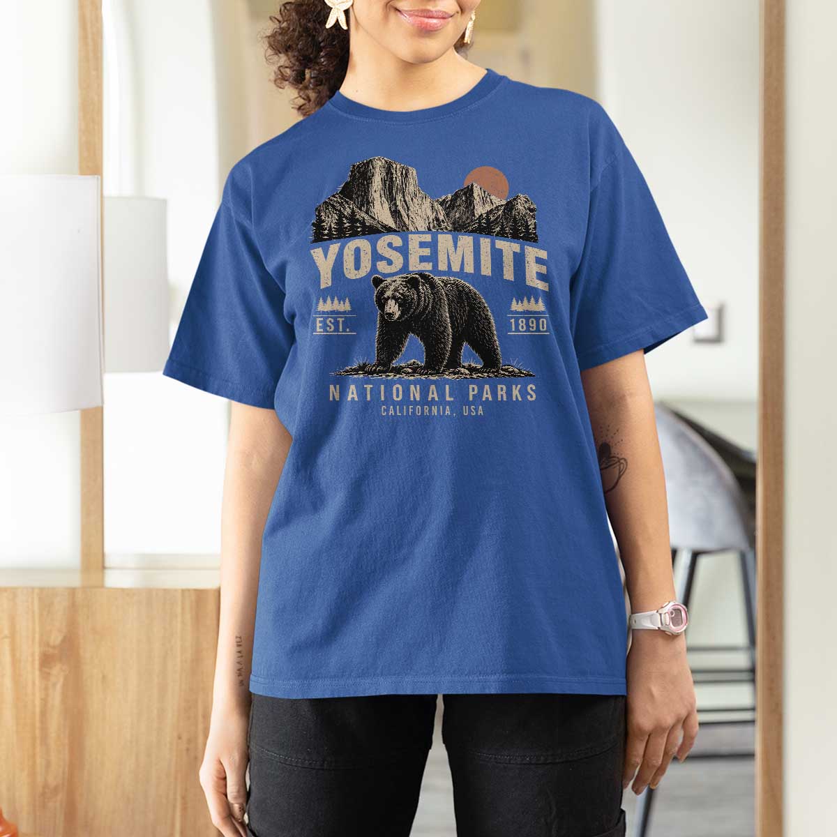 Vintage Yosemite National Park T Shirt For Women Retro Bear Nature Wildlife Forest