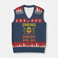Grandpa Is Grilling V-Neck Knit Sweater Vest Funny Fathers Day BBQ