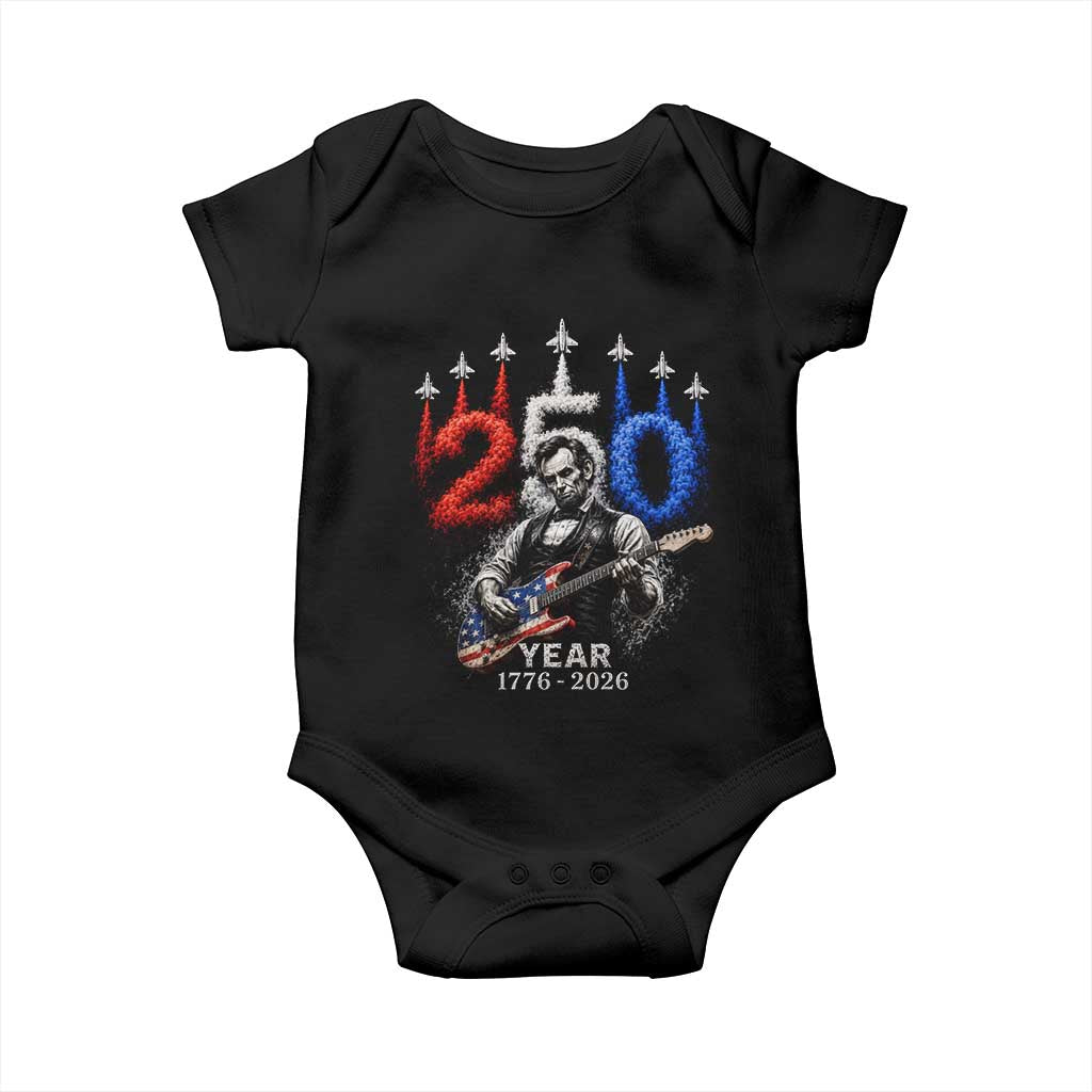 Vintage Abraham Lincoln Abe Lincoln Playing Guitar 250 Years Baby Onesie 1776 2026 Humor Patriotic