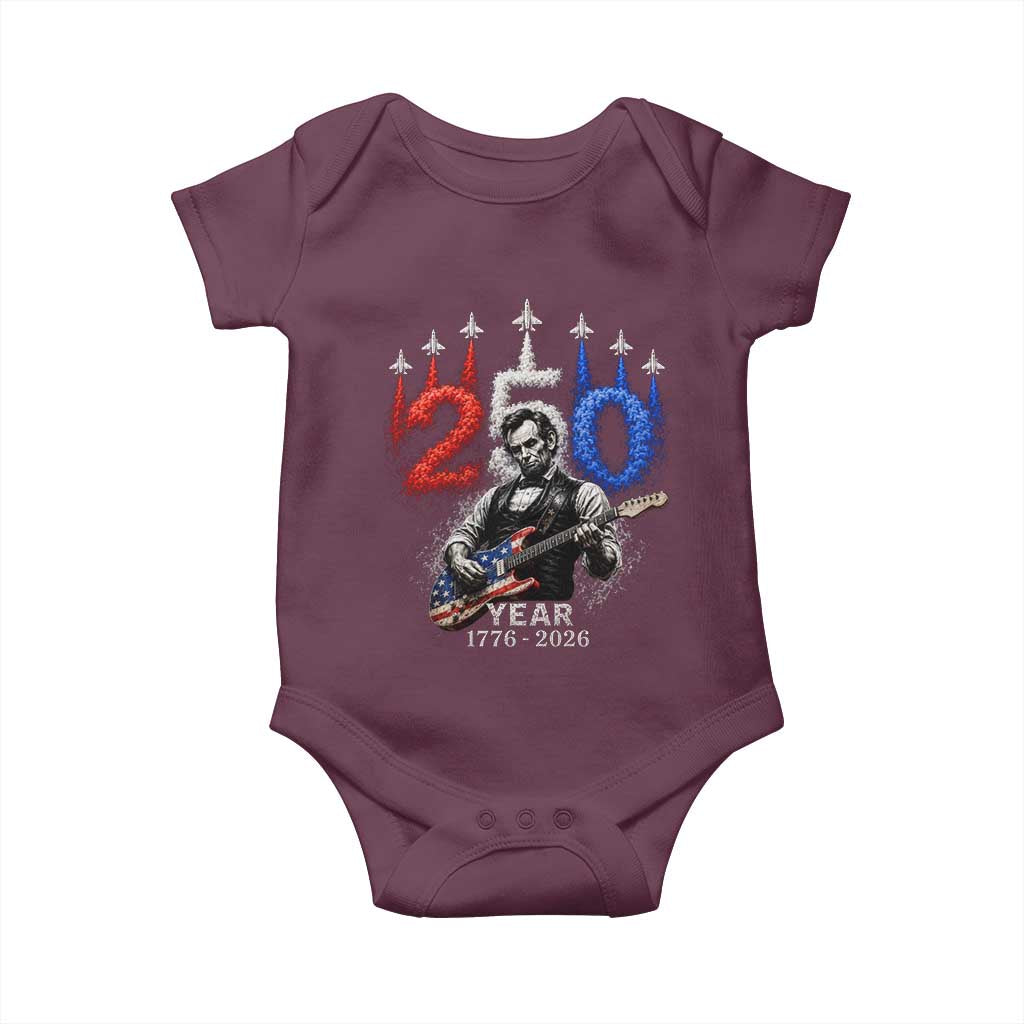 Vintage Abraham Lincoln Abe Lincoln Playing Guitar 250 Years Baby Onesie 1776 2026 Humor Patriotic