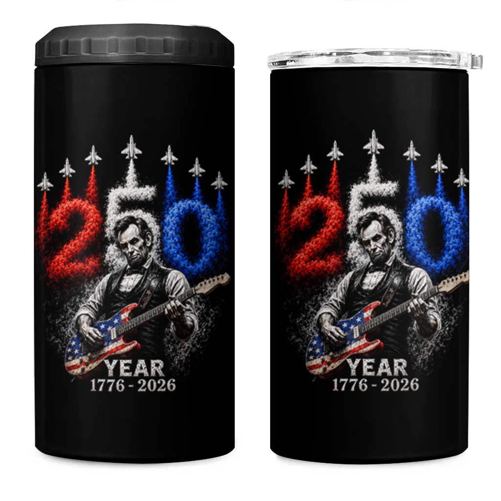Vintage Abraham Lincoln Abe Lincoln Playing Guitar 250 Years 4 in 1 Can Cooler Tumbler 1776 2026 Humor Patriotic