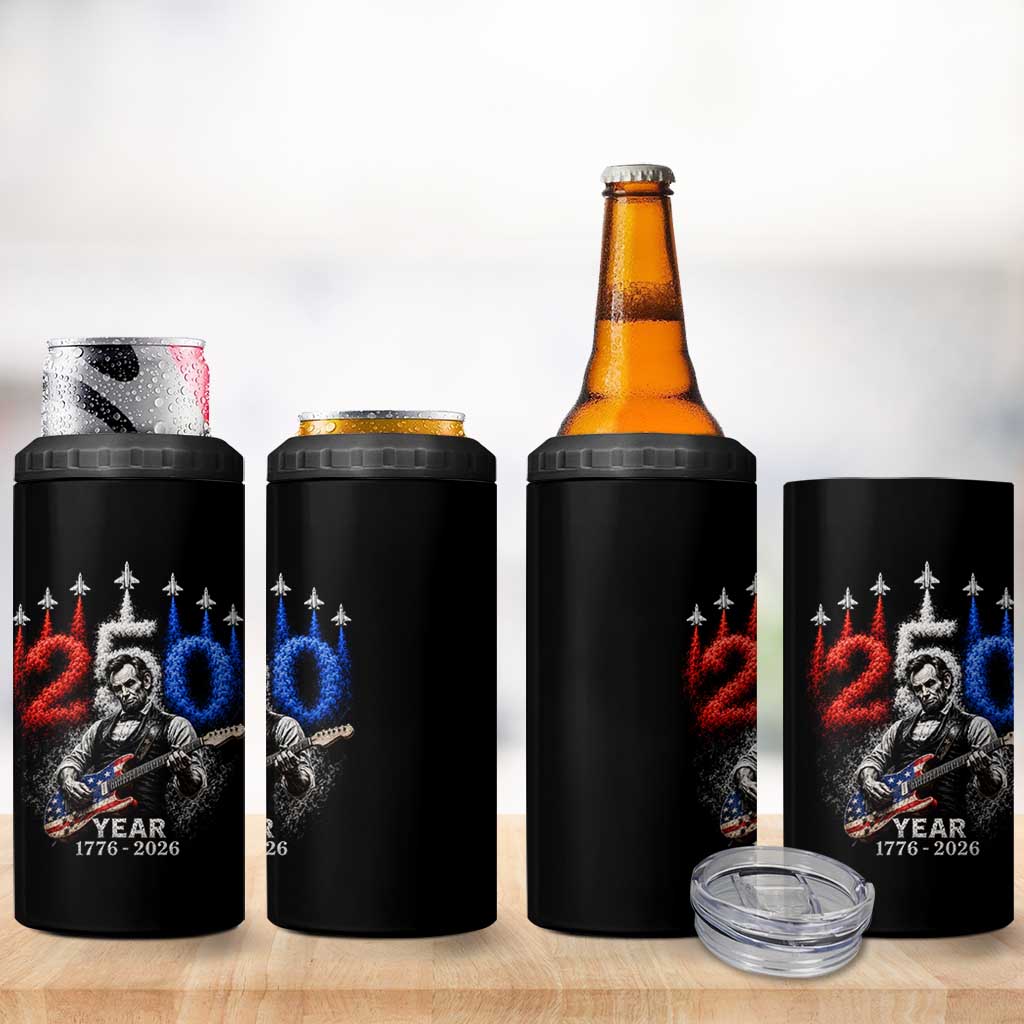 Vintage Abraham Lincoln Abe Lincoln Playing Guitar 250 Years 4 in 1 Can Cooler Tumbler 1776 2026 Humor Patriotic