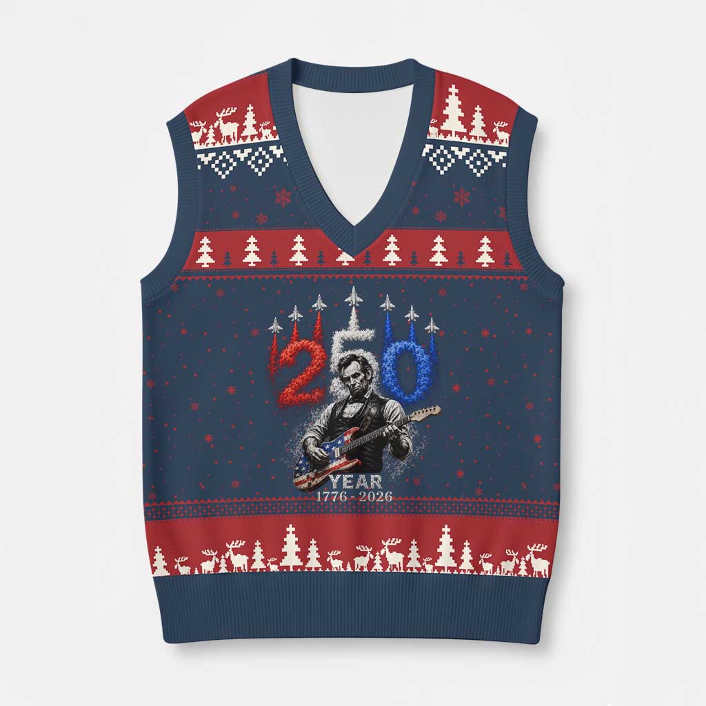 Vintage Abraham Lincoln Abe Lincoln Playing Guitar 250 Years V-Neck Knit Sweater Vest 1776 2026 Humor Patriotic
