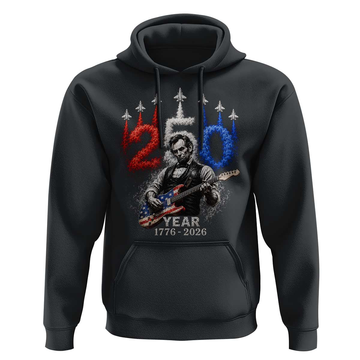 Vintage Abraham Lincoln Abe Lincoln Playing Guitar 250 Years Hoodie 1776 2026 Humor Patriotic