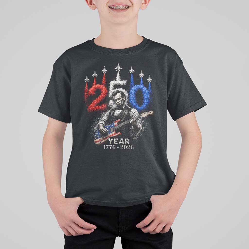 Vintage Abraham Lincoln Abe Lincoln Playing Guitar 250 Years T Shirt For Kid 1776 2026 Humor Patriotic