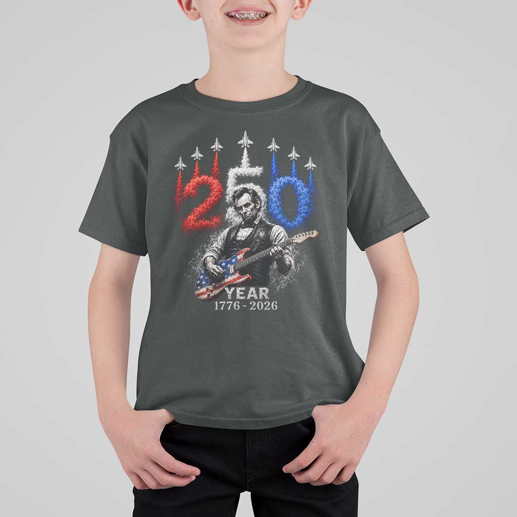 Vintage Abraham Lincoln Abe Lincoln Playing Guitar 250 Years T Shirt For Kid 1776 2026 Humor Patriotic