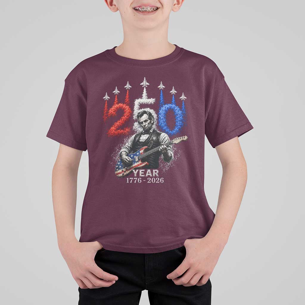 Vintage Abraham Lincoln Abe Lincoln Playing Guitar 250 Years T Shirt For Kid 1776 2026 Humor Patriotic