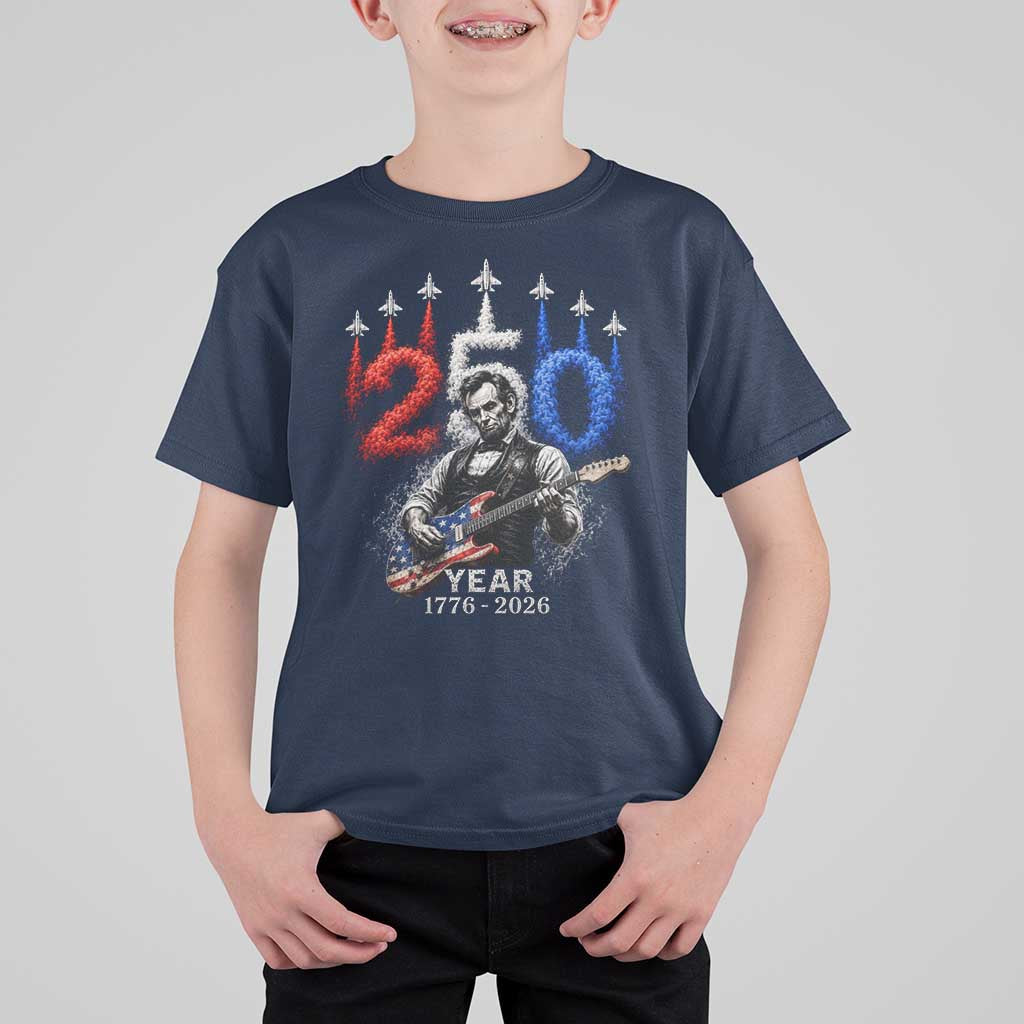 Vintage Abraham Lincoln Abe Lincoln Playing Guitar 250 Years T Shirt For Kid 1776 2026 Humor Patriotic