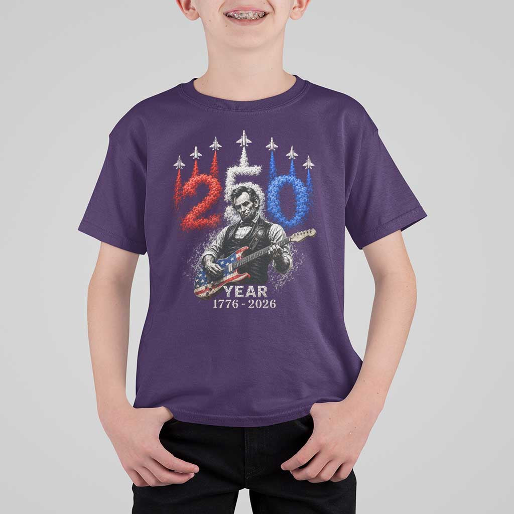 Vintage Abraham Lincoln Abe Lincoln Playing Guitar 250 Years T Shirt For Kid 1776 2026 Humor Patriotic