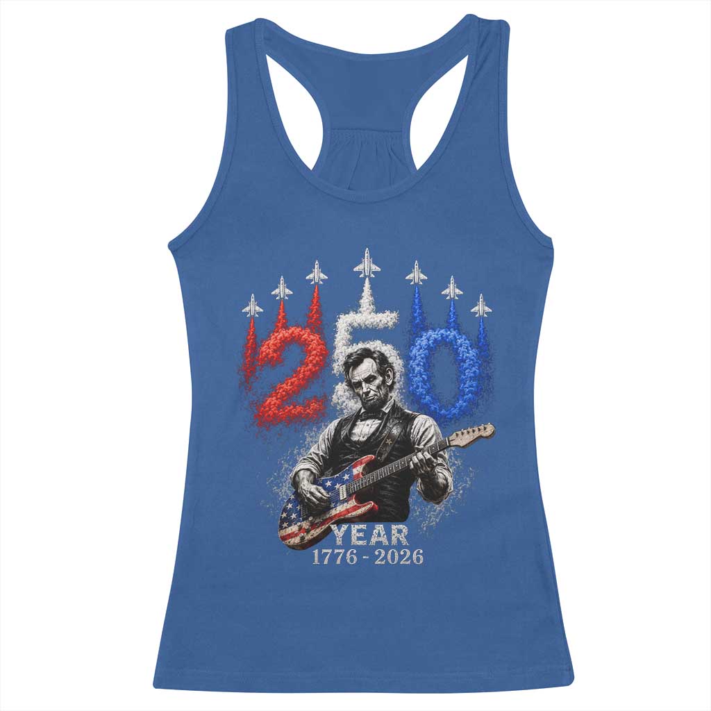 Vintage Abraham Lincoln Abe Lincoln Playing Guitar 250 Years Racerback Tank Top 1776 2026 Humor Patriotic