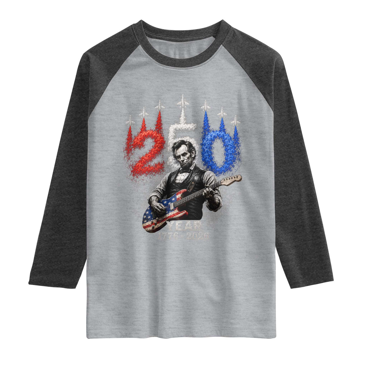 Vintage Abraham Lincoln Abe Lincoln Playing Guitar 250 Years Raglan Shirt 1776 2026 Humor Patriotic