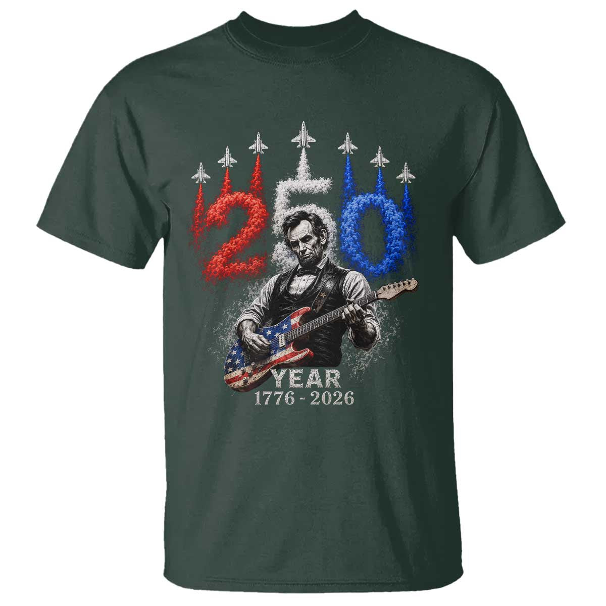 Vintage Abraham Lincoln Abe Lincoln Playing Guitar 250 Years T Shirt 1776 2026 Humor Patriotic