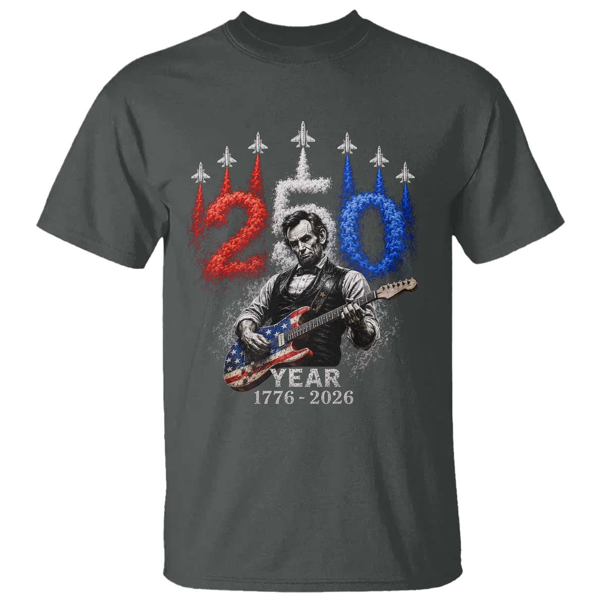 Vintage Abraham Lincoln Abe Lincoln Playing Guitar 250 Years T Shirt 1776 2026 Humor Patriotic