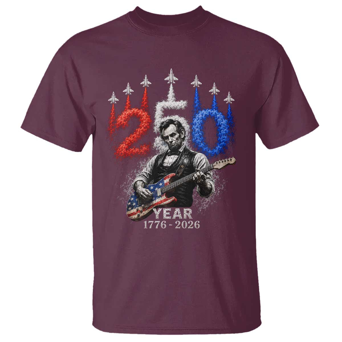 Vintage Abraham Lincoln Abe Lincoln Playing Guitar 250 Years T Shirt 1776 2026 Humor Patriotic