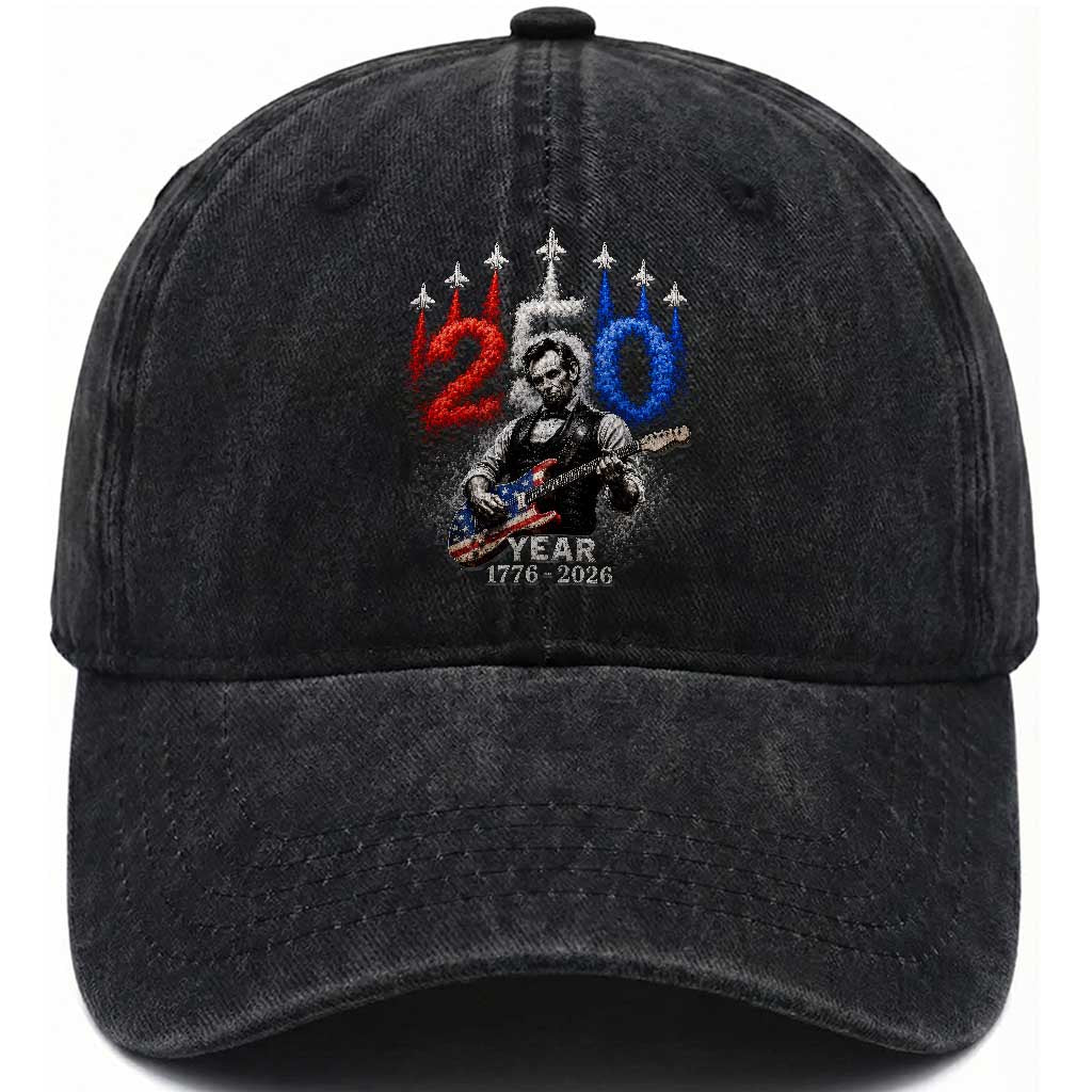 Vintage Abraham Lincoln Abe Lincoln Playing Guitar 250 Years Washed Cotton Baseball Cap 1776 2026 Humor Patriotic