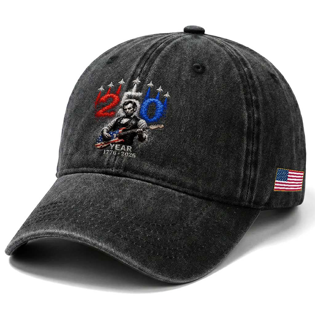 Vintage Abraham Lincoln Abe Lincoln Playing Guitar 250 Years Washed Cotton Baseball Cap 1776 2026 Humor Patriotic