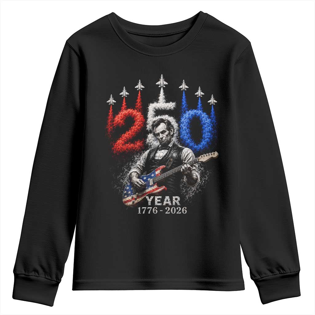 Vintage Abraham Lincoln Abe Lincoln Playing Guitar 250 Years Youth Sweatshirt 1776 2026 Humor Patriotic