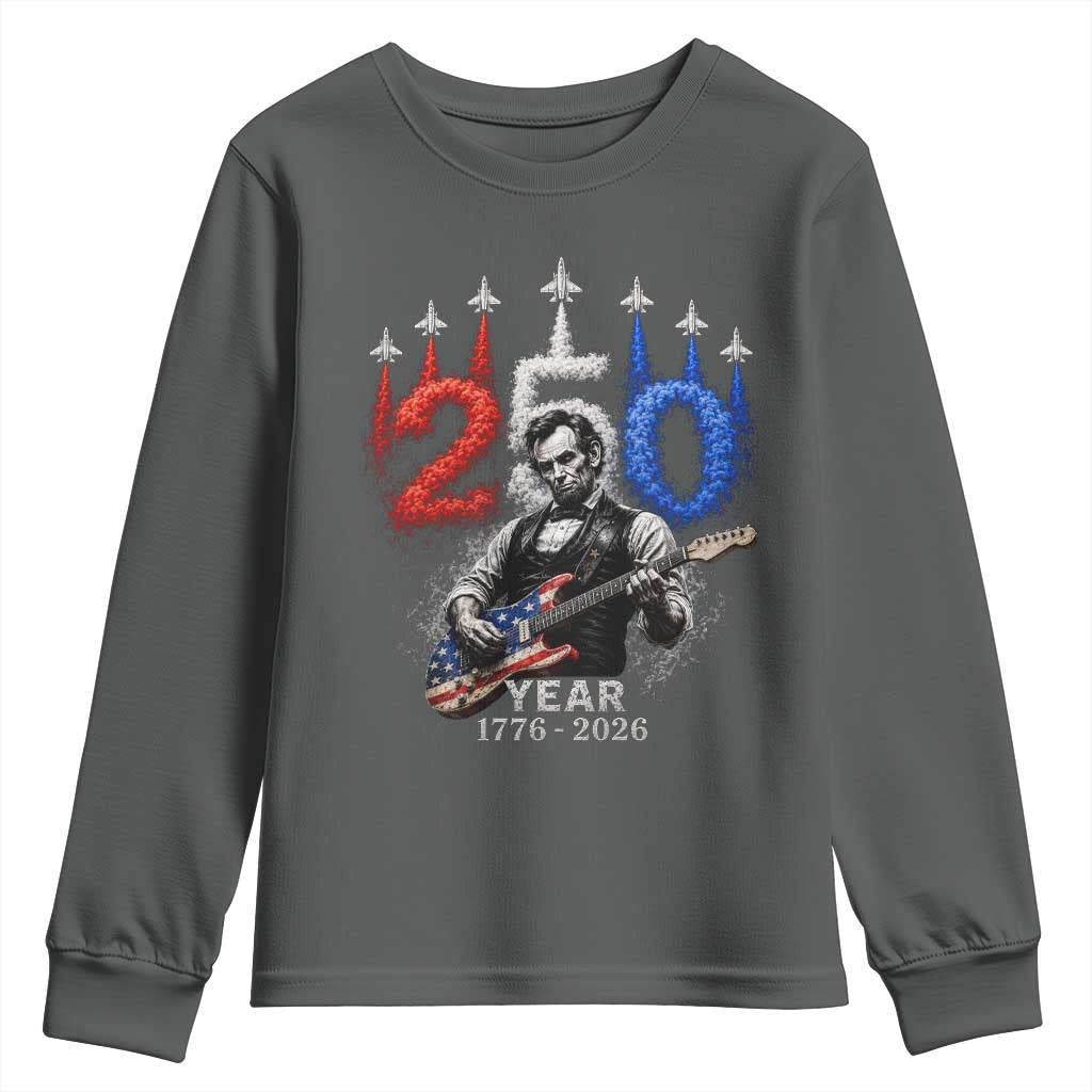 Vintage Abraham Lincoln Abe Lincoln Playing Guitar 250 Years Youth Sweatshirt 1776 2026 Humor Patriotic